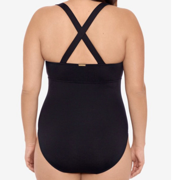 NEW Lauren Ralph Lauren BLACK Plus Size Shaping V-Neck One-Piece Swimsuit 22W - Picture 2 of 10